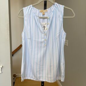 Michael Kors Light Blue and White Striped Blouse